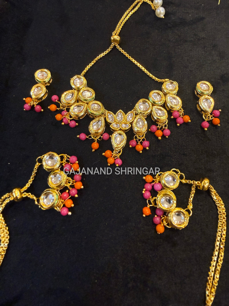Orange pink kundan