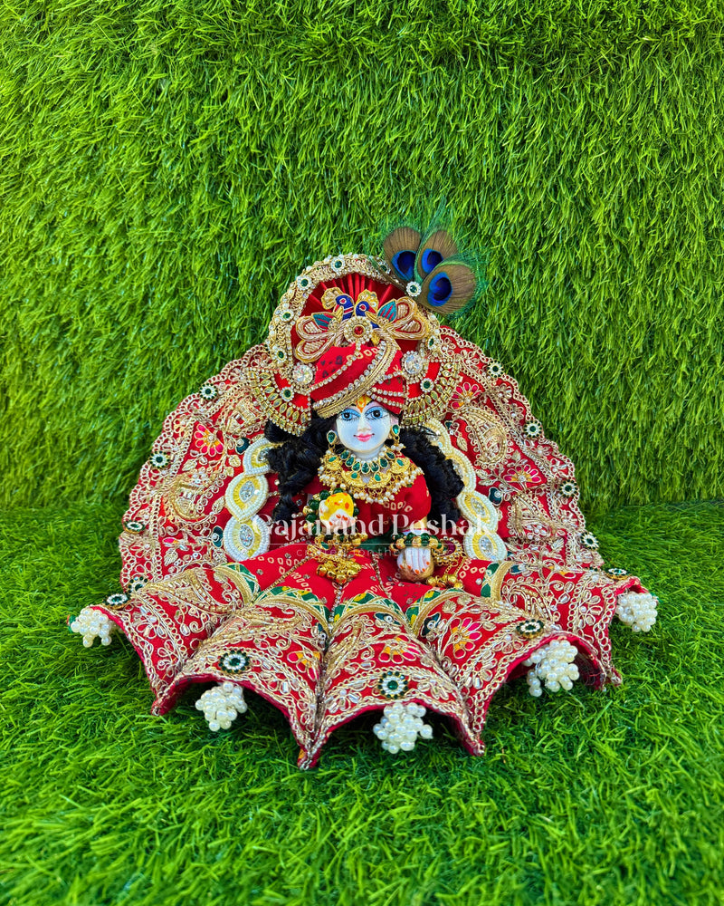 Red Bandhani Cone Poshak for Laddu Gopal Ji