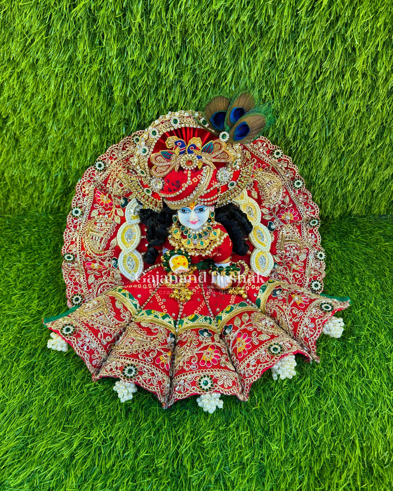 Red Bandhani Cone Poshak for Laddu Gopal Ji