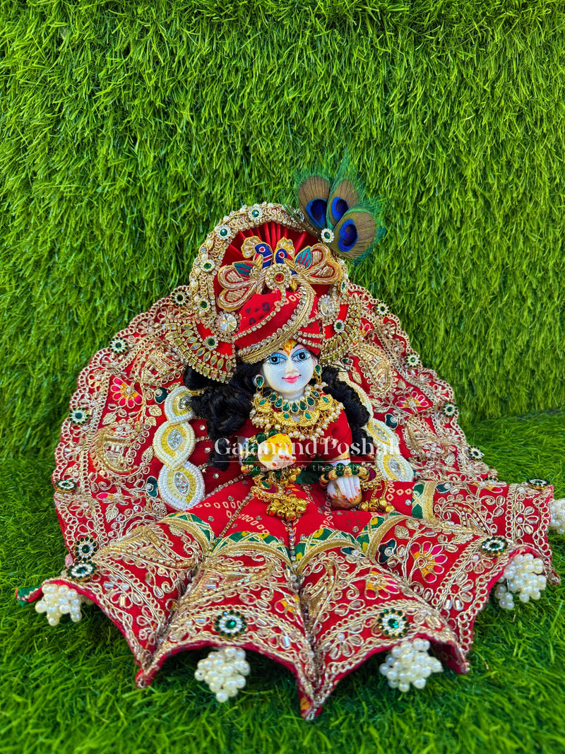 Red Bandhani Cone Poshak for Laddu Gopal Ji