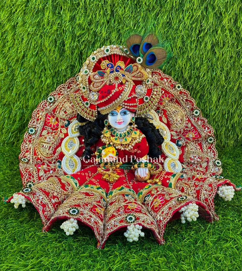 Red Bandhani Cone Poshak for Laddu Gopal Ji
