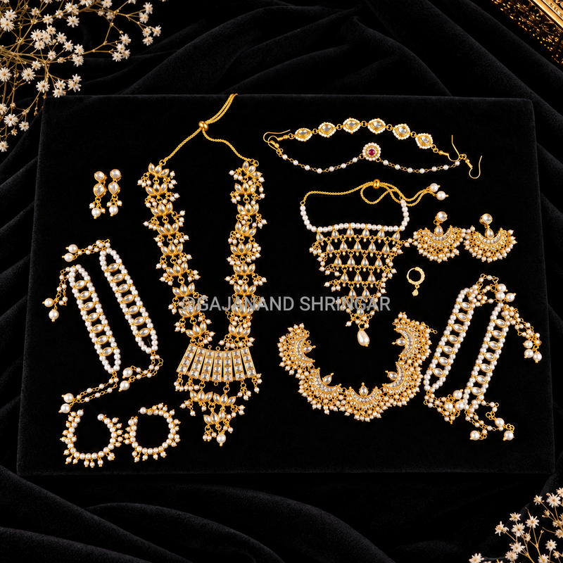 Kundan Pearl Jewellery Set for Radha Krishna Ji