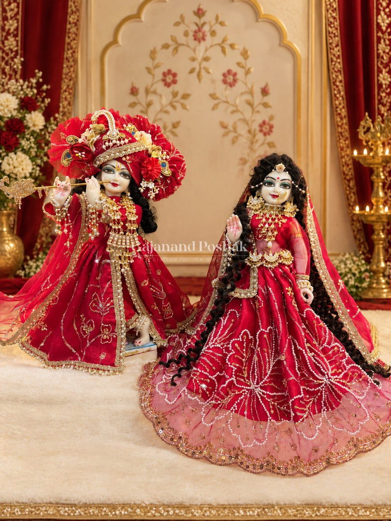 Cherry Pearl Diwali Poshak for Radha Krishna Ji