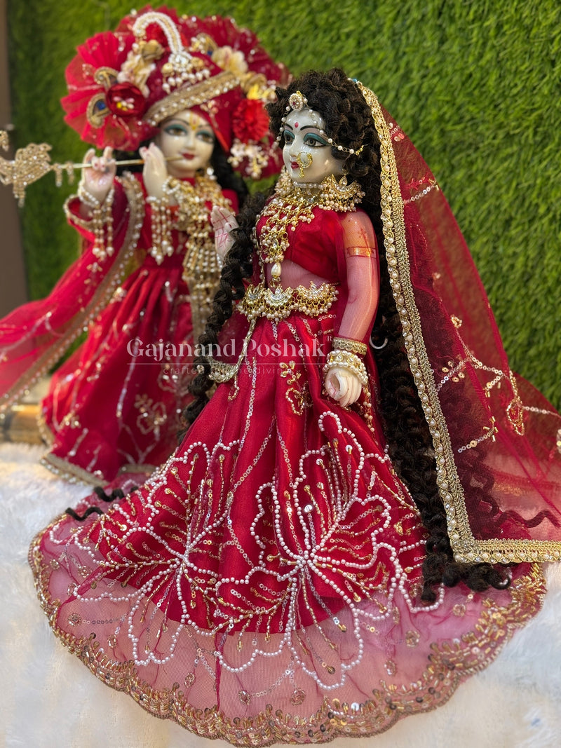 Cherry Pearl Diwali Poshak for Radha Krishna Ji – Radha Ji lehenga side view