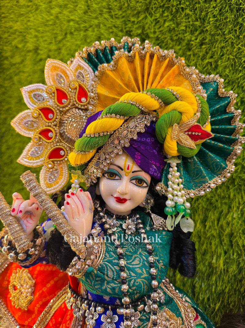 Colorful Garba pagdi and kurti for Krishna Ji close-up