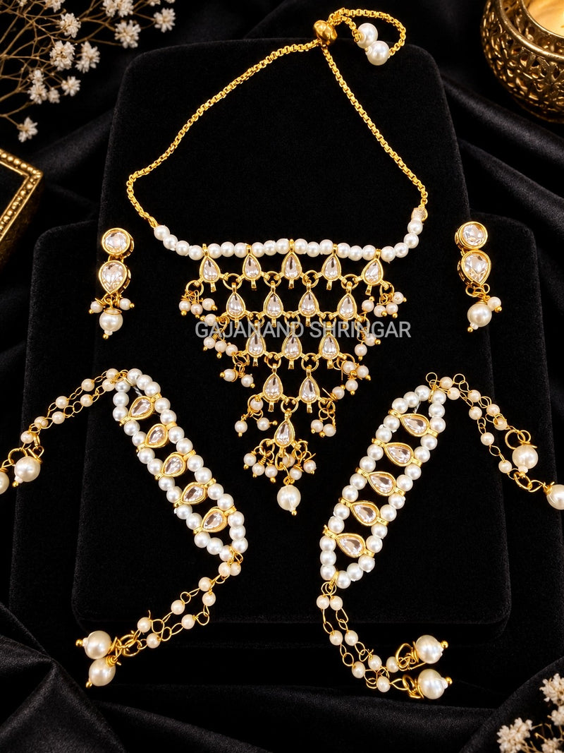 Kundan Pearl Jewellery Set for Thakur Ji - choker, kangan with kaleeras and earrings