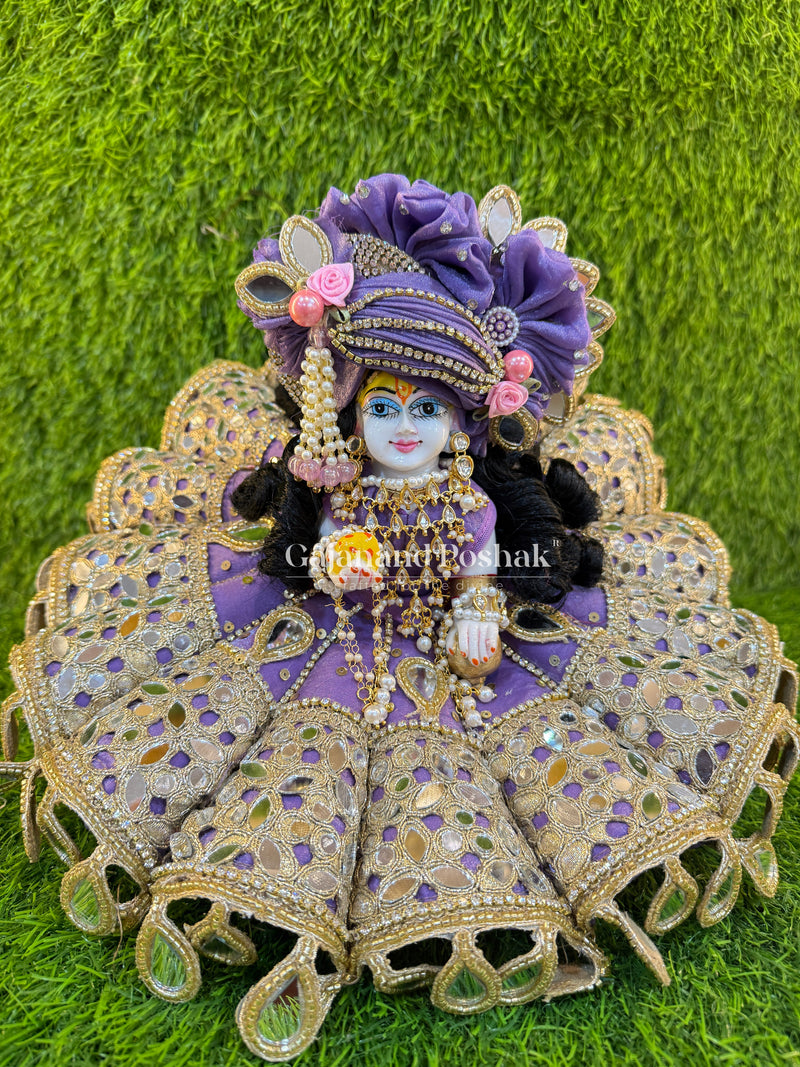 Lavender Mirror Poshak for Laddu Gopal Ji - front view