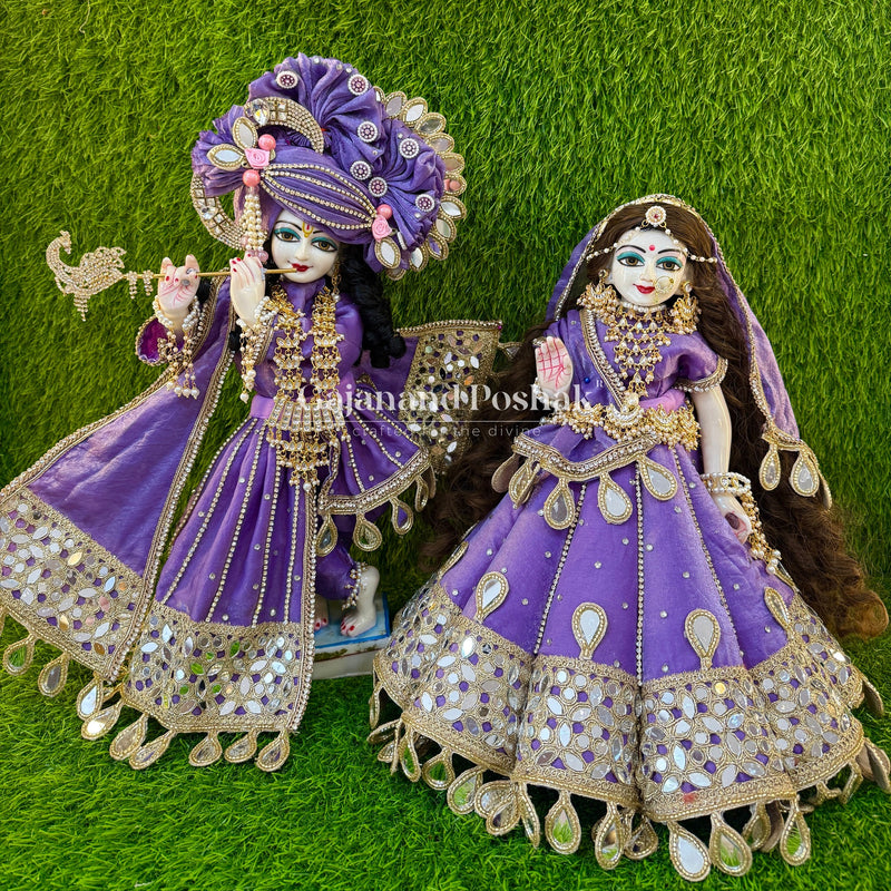 Lavender Mirror Poshak for Radha Krishna Ji - full set
