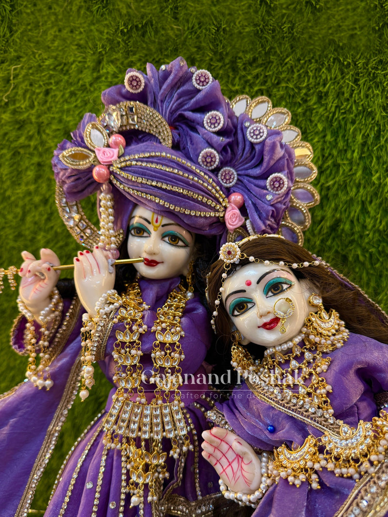 Lavender Mirror Poshak for Radha Krishna Ji - close-up