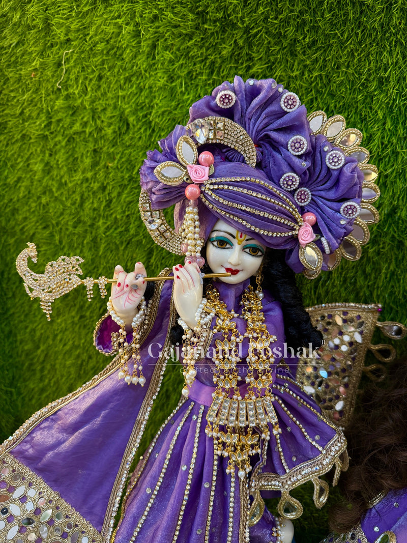 Lavender Mirror Poshak - Krishna Ji with pagdi