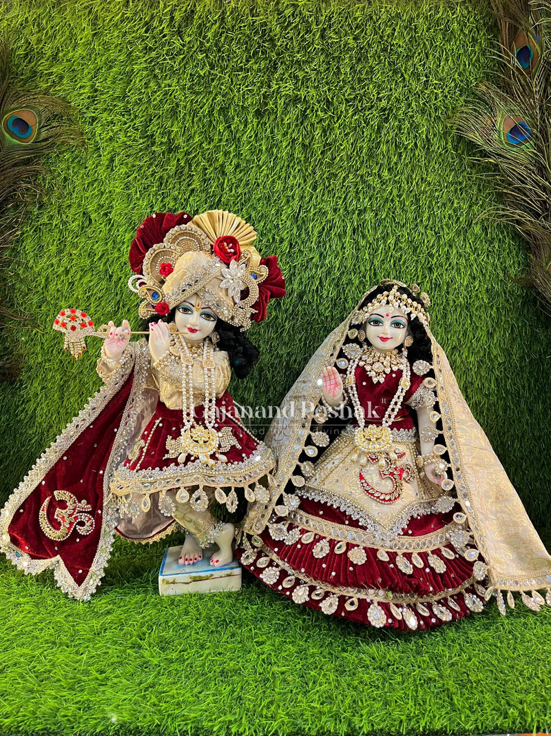 Royal Maroon Om Diwali Poshak for Radha Krishna Ji
