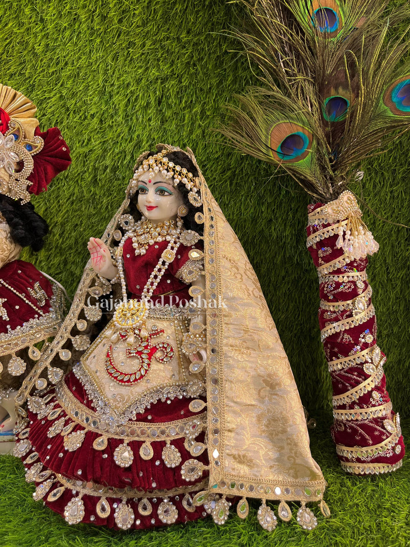Radha Ji in Royal Maroon Om Diwali Poshak