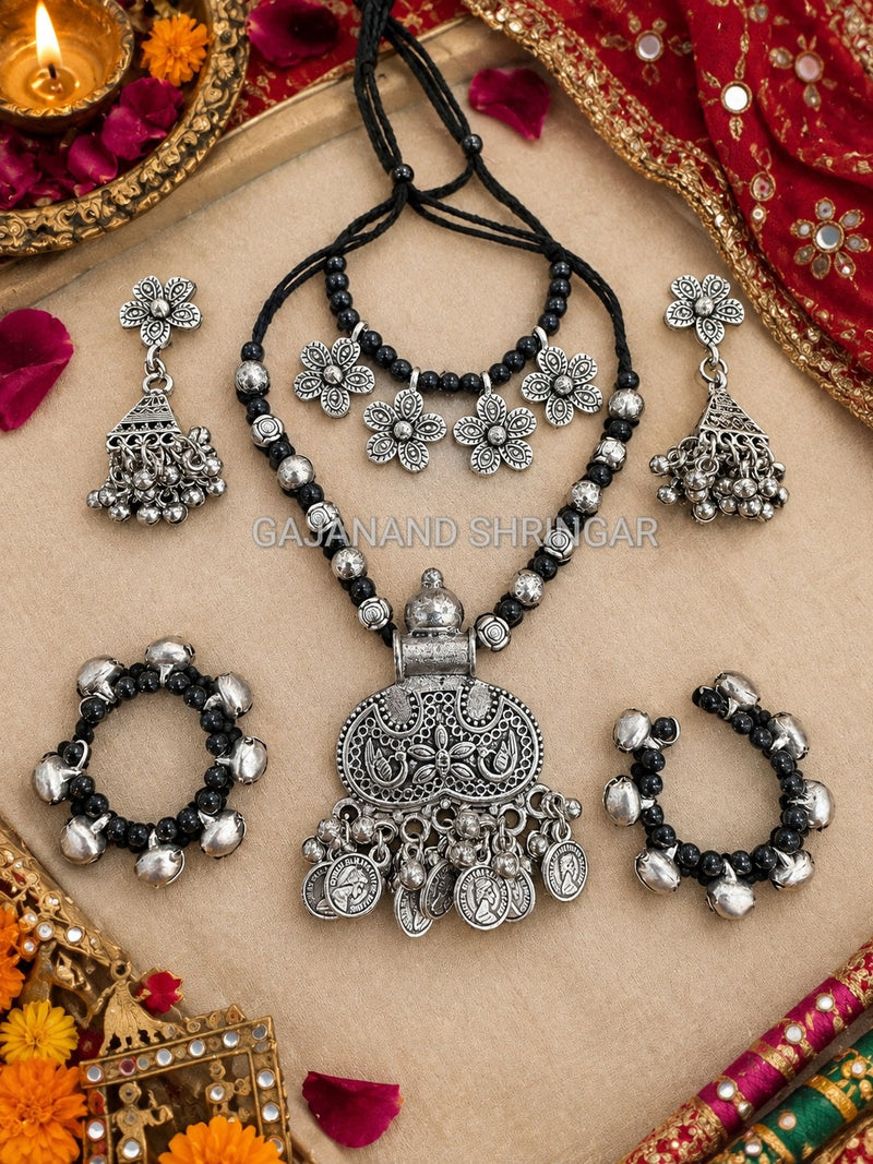 Oxidised Silver Jewellery Set for Thakur Ji - haar, kangan and earrings