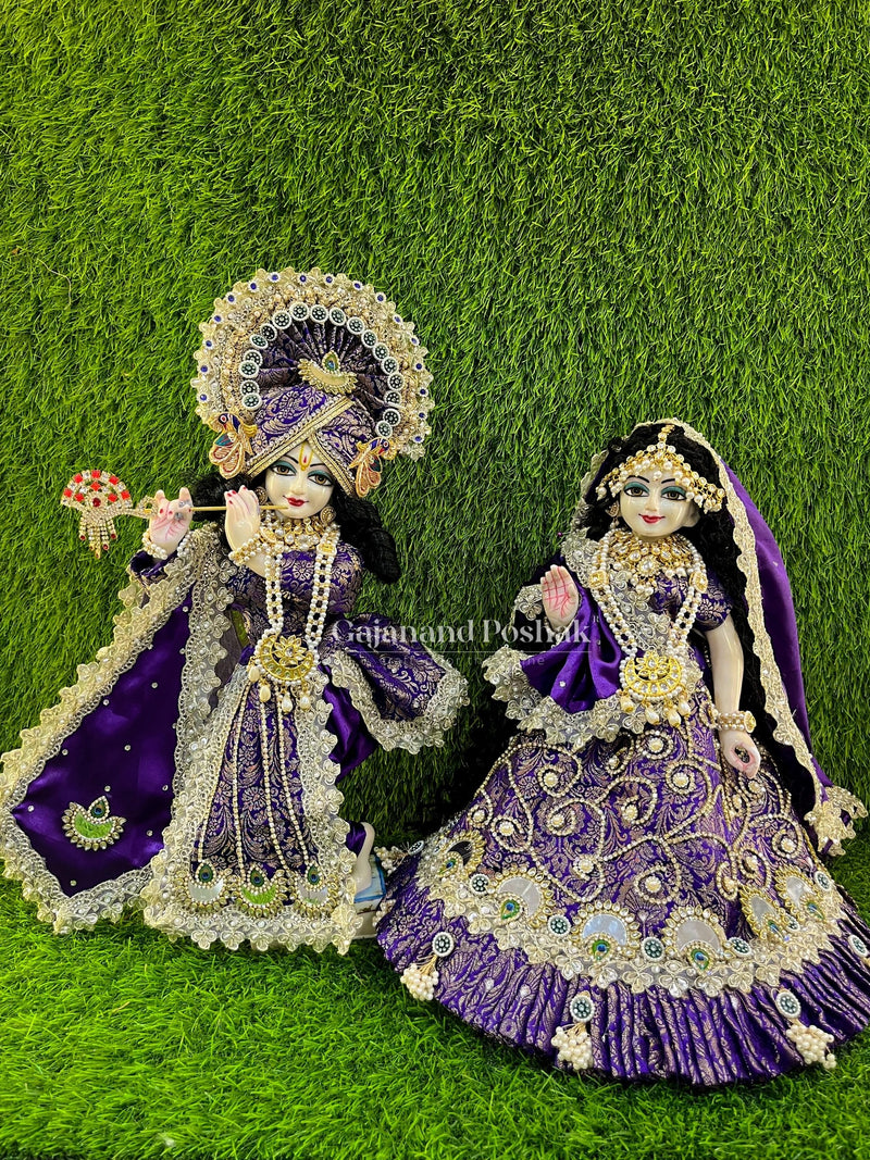 Royal Purple Brocade Diwali Poshak for Radha Krishna Ji