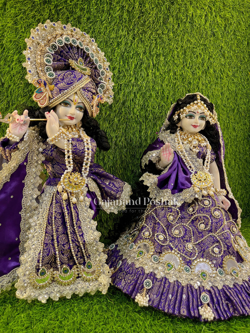 Royal Purple Brocade Diwali Poshak for Radha Krishna Ji