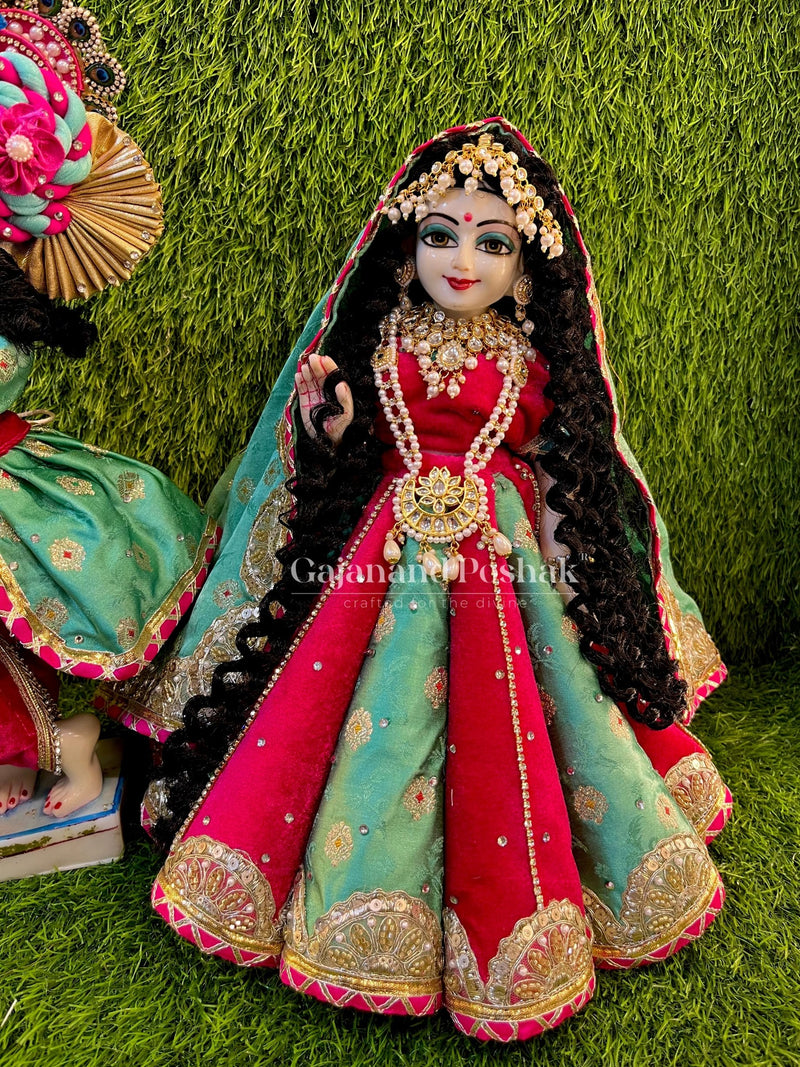 Radha Ji in Green Rani Velvet Diwali Poshak