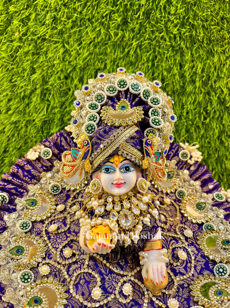 Royal Purple Brocade Silk Poshak for Laddu Gopal Ji - close view