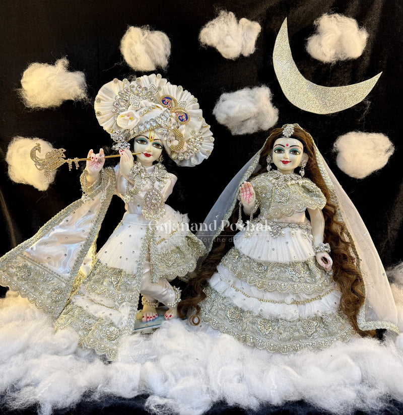 White Silver Sharad Poshak for Radha Krishna Ji - full set