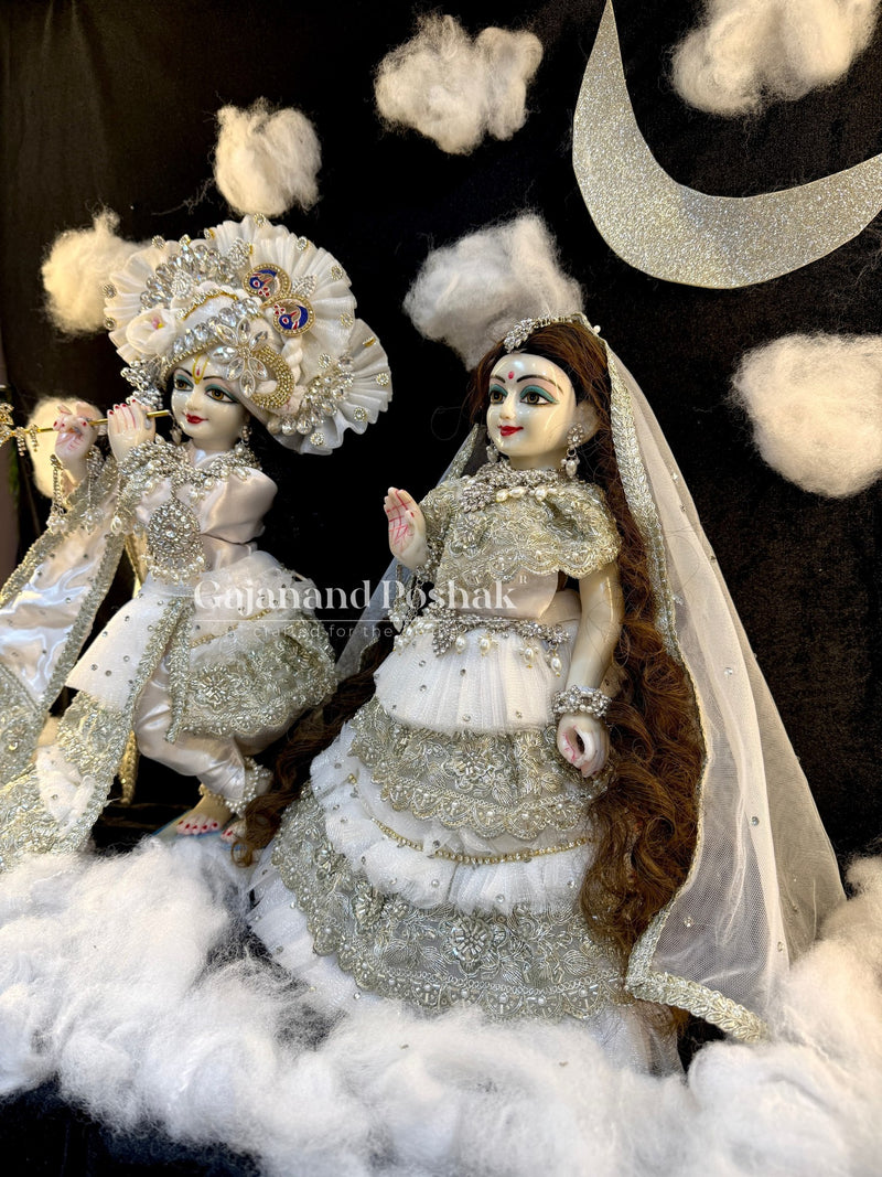 White Silver Sharad Poshak for Radha Krishna Ji - side view
