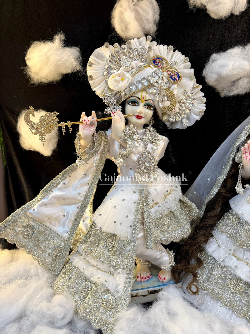 White Silver Sharad Poshak - Krishna Ji with pagdi