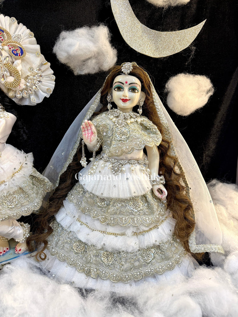 White Silver Sharad Poshak - Radha Rani Ji lehenga and dupatta